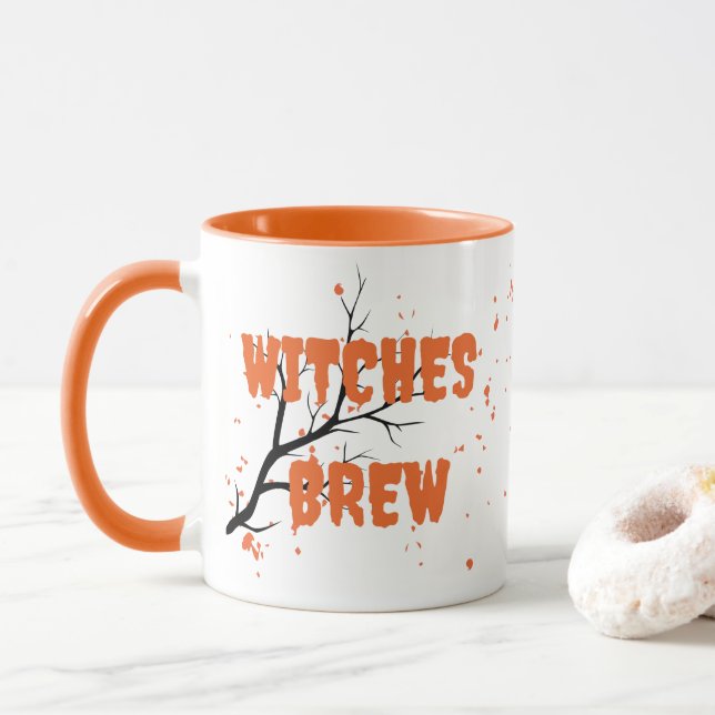 Modern Monogram Halloween Witches Brew Mug (With Donut)