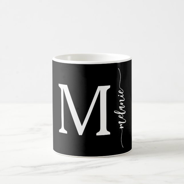Modern Monogram Hand Lettered Black White Mug (Center)