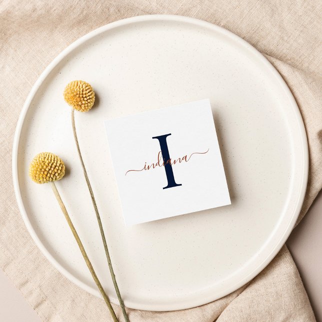 Modern Monogram Hand-Lettered Gold Navy Blue Tan Card (Creator Uploaded)