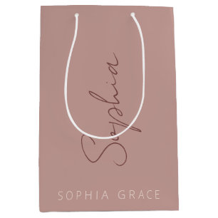 Modern Monogram Handwritten Script Dusty Rose  Medium Gift Bag