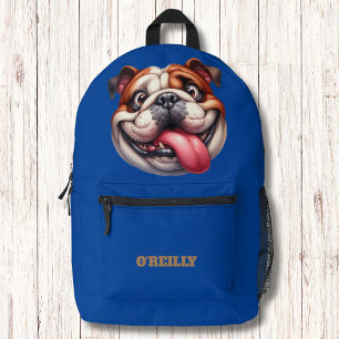 Modern Monogram Happy Puppy Dog Pet Blue Printed Backpack