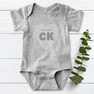 Modern Monogram Heart Newborn Grey Outfit Custom Baby Bodysuit