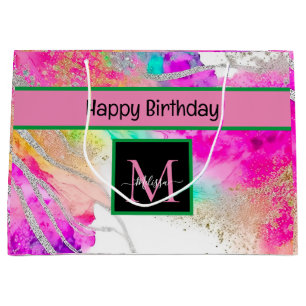 Modern Monogram Holographic Birthday  Large Gift Bag