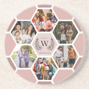 Modern Monogram Honeycomb Photo Collage    Coaster