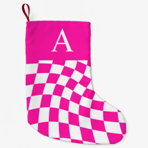 Modern Monogram Hot Pink Checkered  Small Christmas Stocking