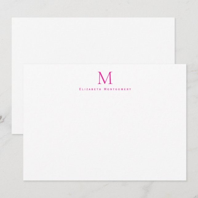 Modern Monogram Hot Pink Correspondence  Card (Front/Back)