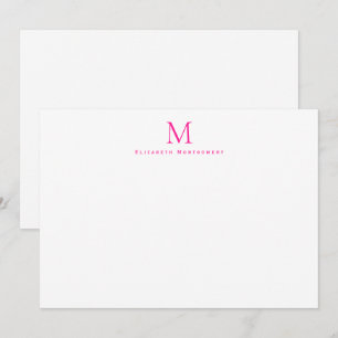 Modern Monogram Hot Pink Correspondence Card