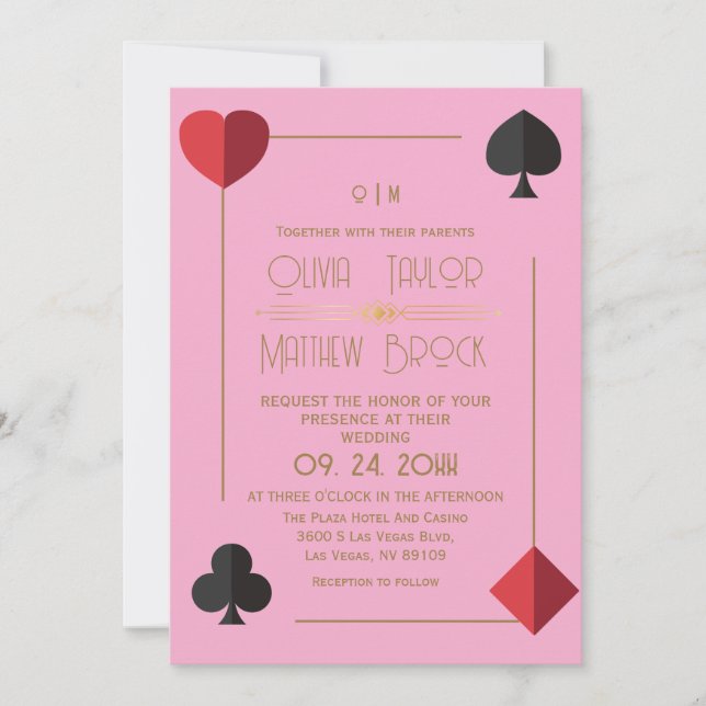 Modern Monogram Hot Pink Playing Card Wedding  (Front)