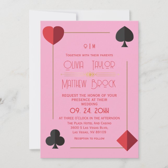 Modern Monogram Hot Pink Playing Card Wedding  (Front)