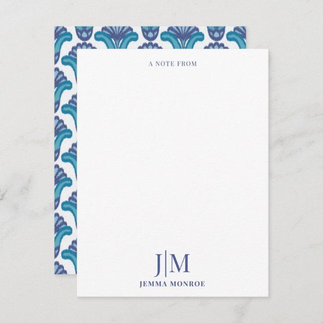 Modern Monogram Ikat Ethnic Pattern Floral Card (Front/Back)