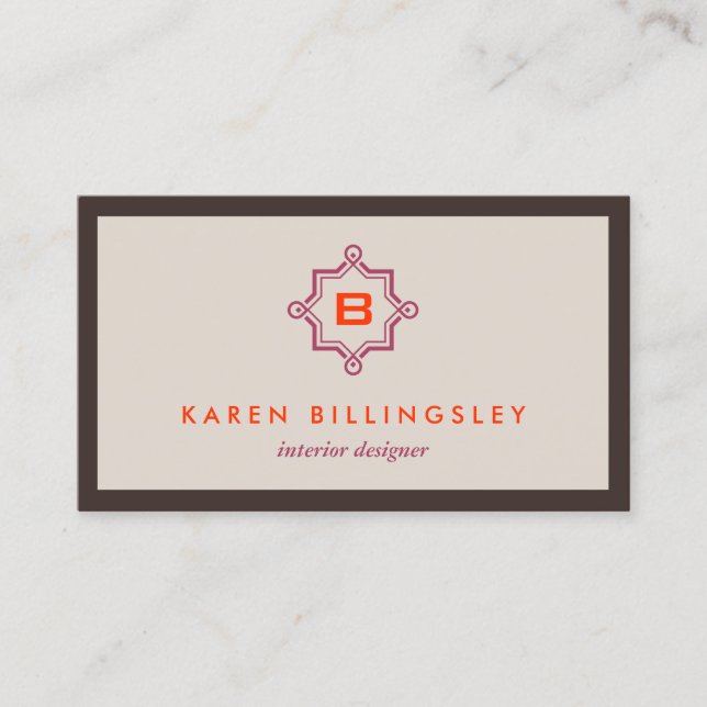 MODERN MONOGRAM in Tan/Plum/Orange Business Card (Front)
