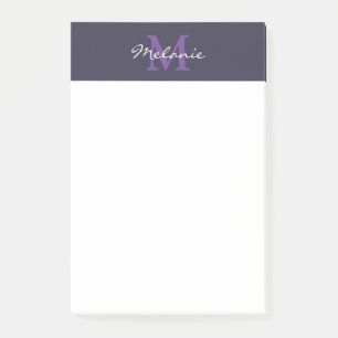 Modern Monogram Indigo Blue and Lavender Post-it Notes