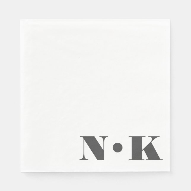 Modern Monogram Initial Black White Custom Wedding Napkin (Front)