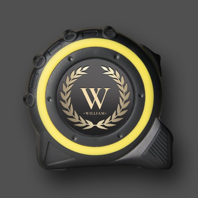 Modern Monogram Initial Elegant Black Gold Wreath 1 (Modern Monogram Initial Elegant Black Gold Wreath Tape Measure
)