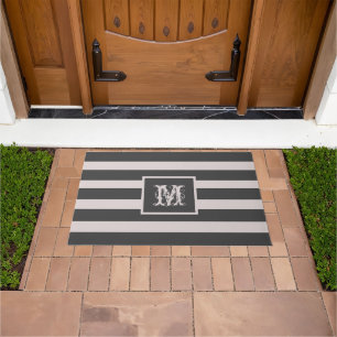 Modern Monogram Initial Elegant Chic Grey Striped  Doormat