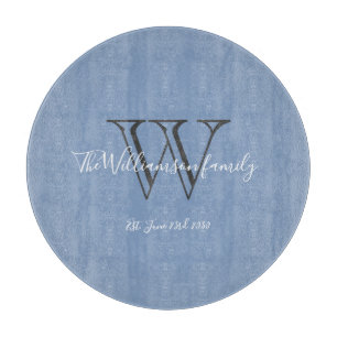 Modern Monogram Initial + Family Name Chic Cutting Board
