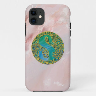 Modern Monogram Initial Gold Letter and Turquoise Case-Mate iPhone Case