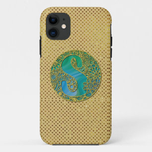 Modern Monogram Initial Gold Letter and Turquoise Case-Mate iPhone Case