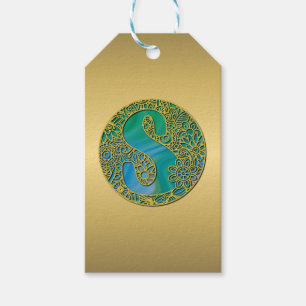 Modern Monogram Initial Gold Letter and Turquoise Gift Tags