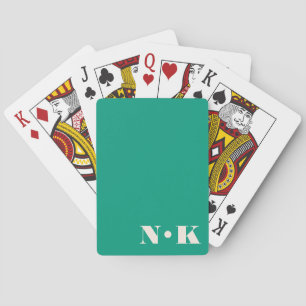 Modern Monogram Initial Green Custom Wedding Favou Playing Cards