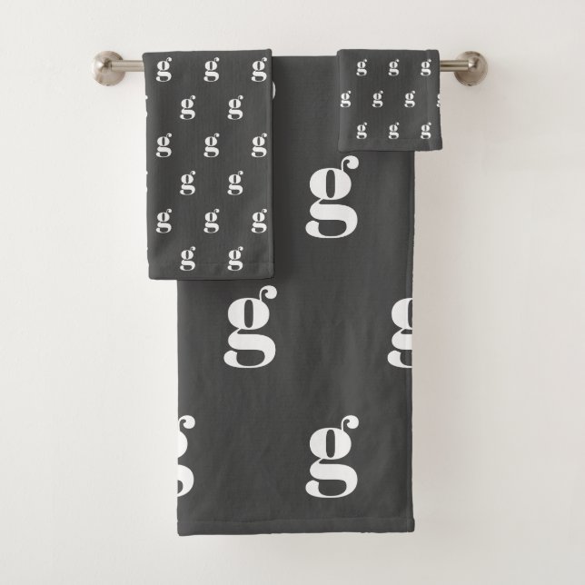 Modern Monogram Initial Letter Black and White Bath Towel Set (Insitu)