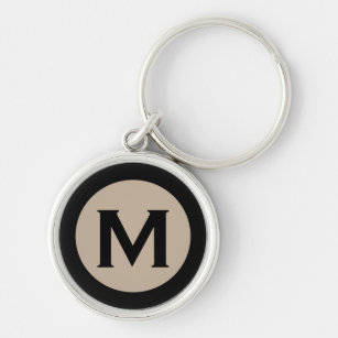  Modern Monogram Initial Letter Black Beige Key Ring