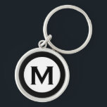 Modern Monogram Initial Letter Black White Key Ring<br><div class="desc">Modern monogrammed keychain with monogram initial in black and white.</div>