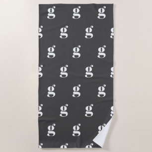 Modern Monogram Initial Letter Black White Pattern Beach Towel