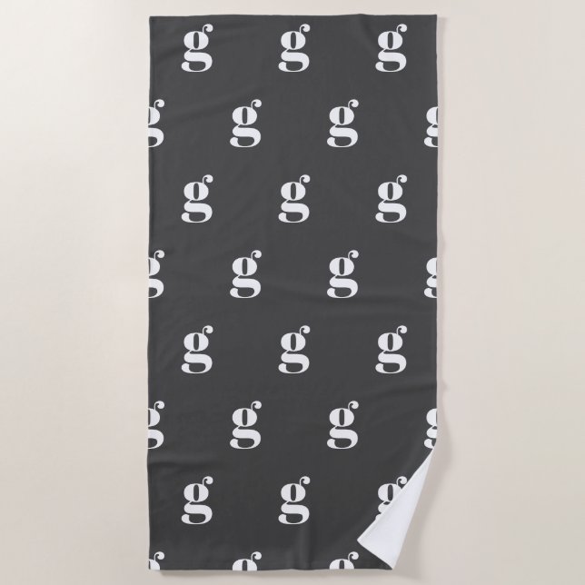 Modern Monogram Initial Letter Black White Pattern Beach Towel (Front)