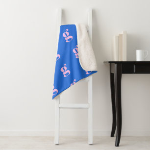 Modern Monogram Initial Letter Bright Blue Pink Sherpa Blanket