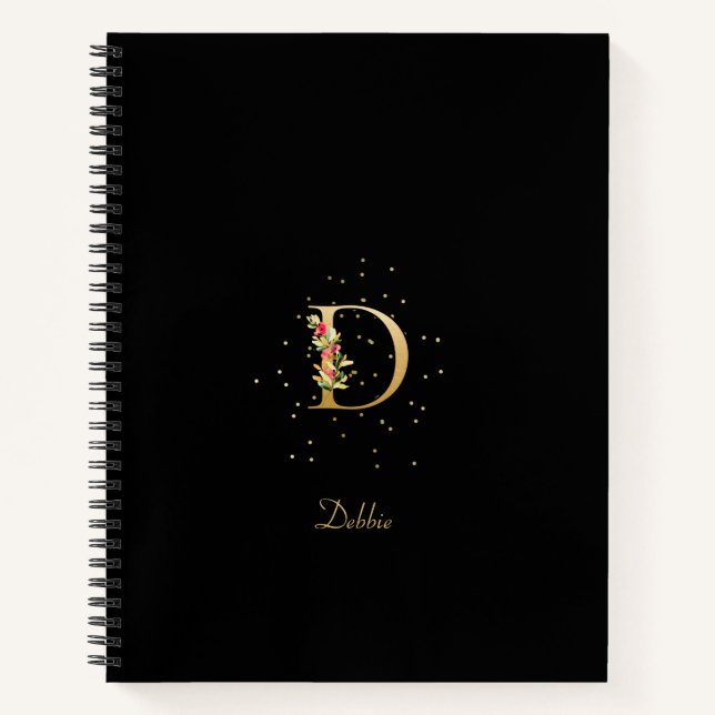 Modern Monogram Initial Letter D Floral Pattern Notebook (Front)