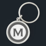 Modern Monogram Initial Letter Grey Key Ring<br><div class="desc">Modern monogrammed keychain with monogram initial in grey and white.</div>