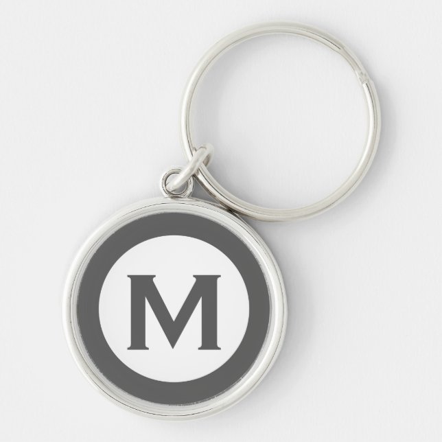  Modern Monogram Initial Letter Grey Key Ring (Front)