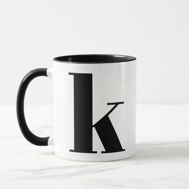 Modern Monogram Initial Letter k Black and White Mug (Left)