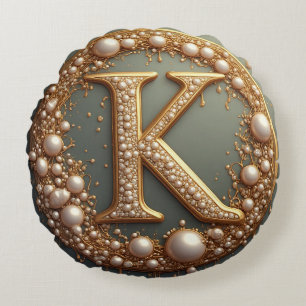 Modern Monogram Initial Letter K Round Cushion