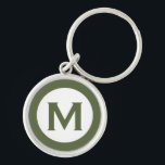 Modern Monogram Initial Letter Olive Key Ring<br><div class="desc">Modern monogrammed keychain with monogram initial in olive green and white.</div>