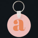 Modern Monogram Initial Letter Pastel Pink Orange  Key Ring<br><div class="desc">Cute keychain with modern monogram in pastel pink and orange.</div>