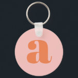 Modern Monogram Initial Letter Pastel Pink Orange  Key Ring<br><div class="desc">Cute keychain with modern monogram in pastel pink and orange.</div>