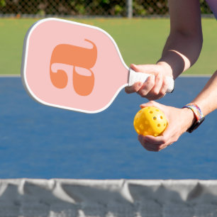 Modern Monogram Initial Letter Pastel Pink Orange Pickleball Paddle