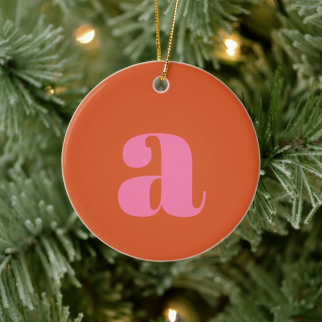 Modern Monogram Initial Letter Pink Burnt Orange  Ceramic Tree Decoration (Tree)