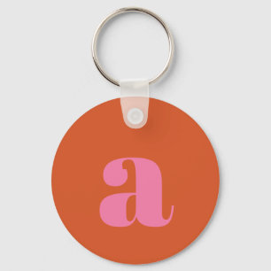 Modern Monogram Initial Letter Pink Burnt Orange Key Ring