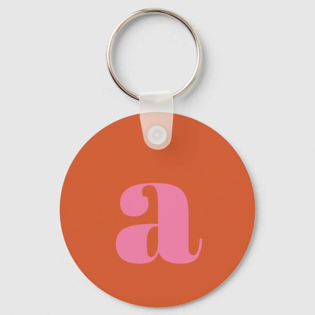 Modern Monogram Initial Letter Pink Burnt Orange  Key Ring (Front)