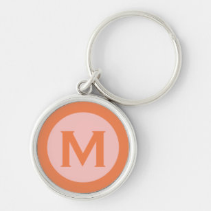  Modern Monogram Initial Letter Pink Orange Key Ring
