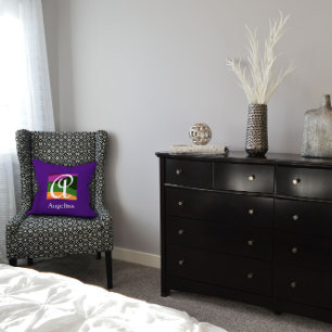 Modern Monogram Initial Letter purple Throw Pillow