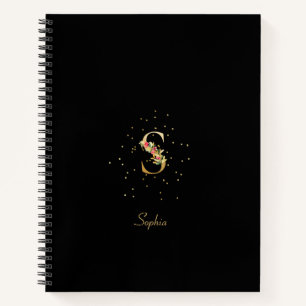 Modern Monogram Initial Letter S Floral Pattern Notebook