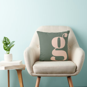Modern Monogram Initial Letter Sage Green Blush Cushion