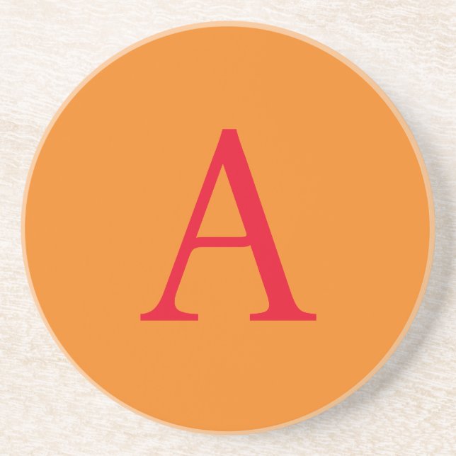 Modern Monogram Initial Letter Trendy Orange Red Coaster (Front)