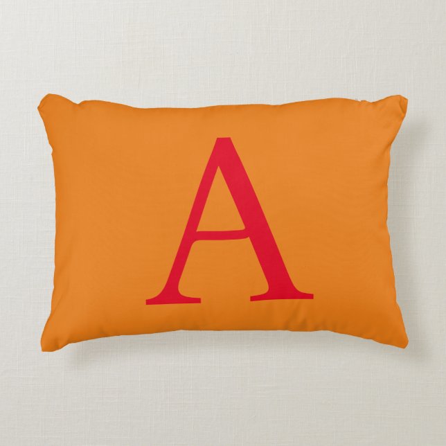 Modern Monogram Initial Letter Trendy Orange Red Decorative Cushion (Front)