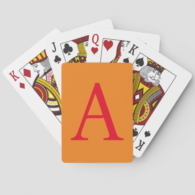 Modern Monogram Initial Letter Trendy Orange Red Playing Cards (Back)