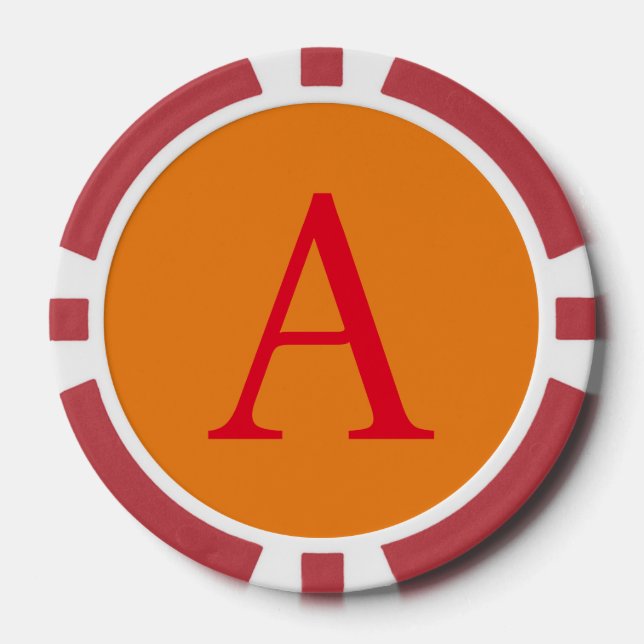 Modern Monogram Initial Letter Trendy Orange Red Poker Chips (Front)